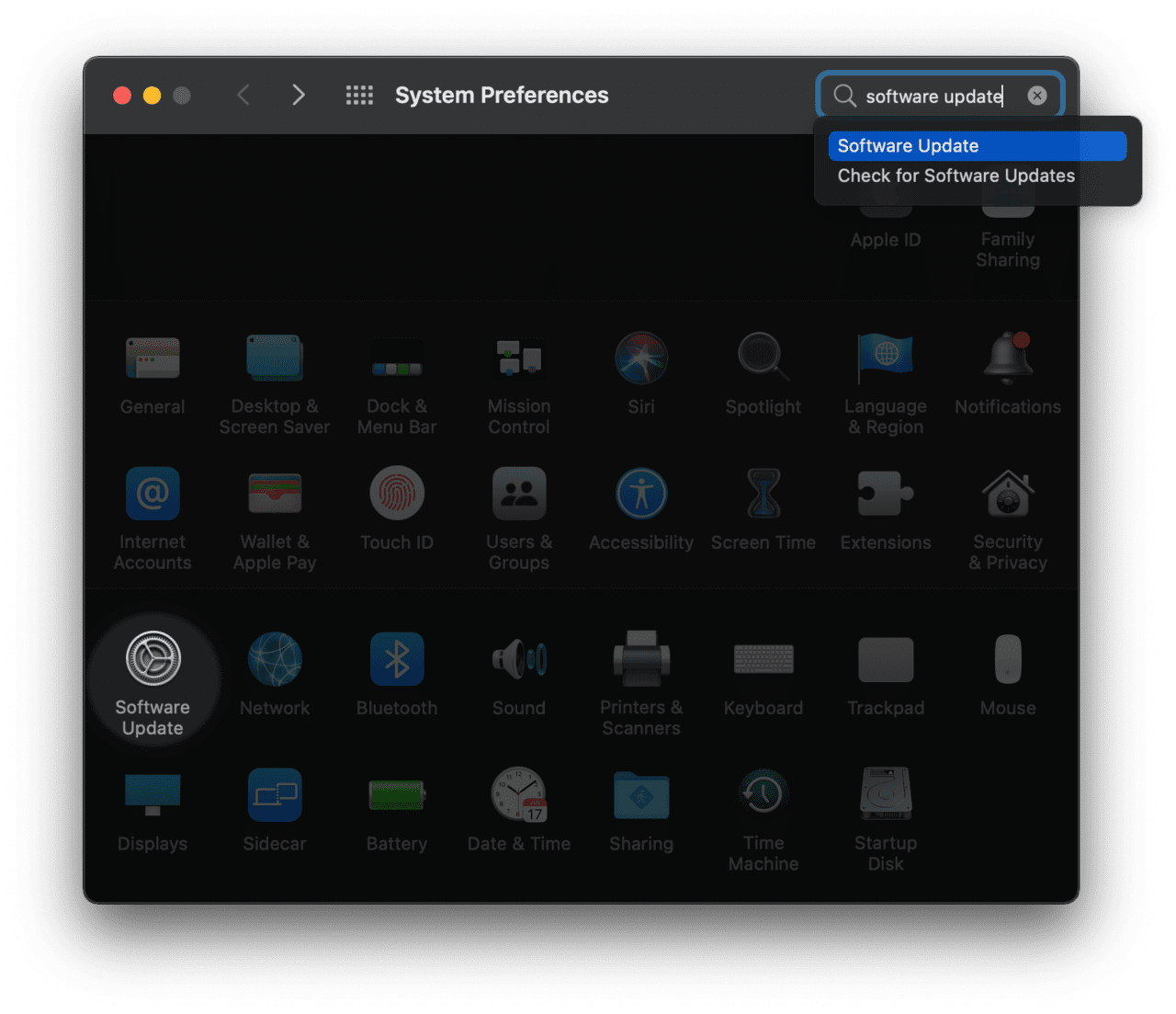 Check for updates from System Preferences